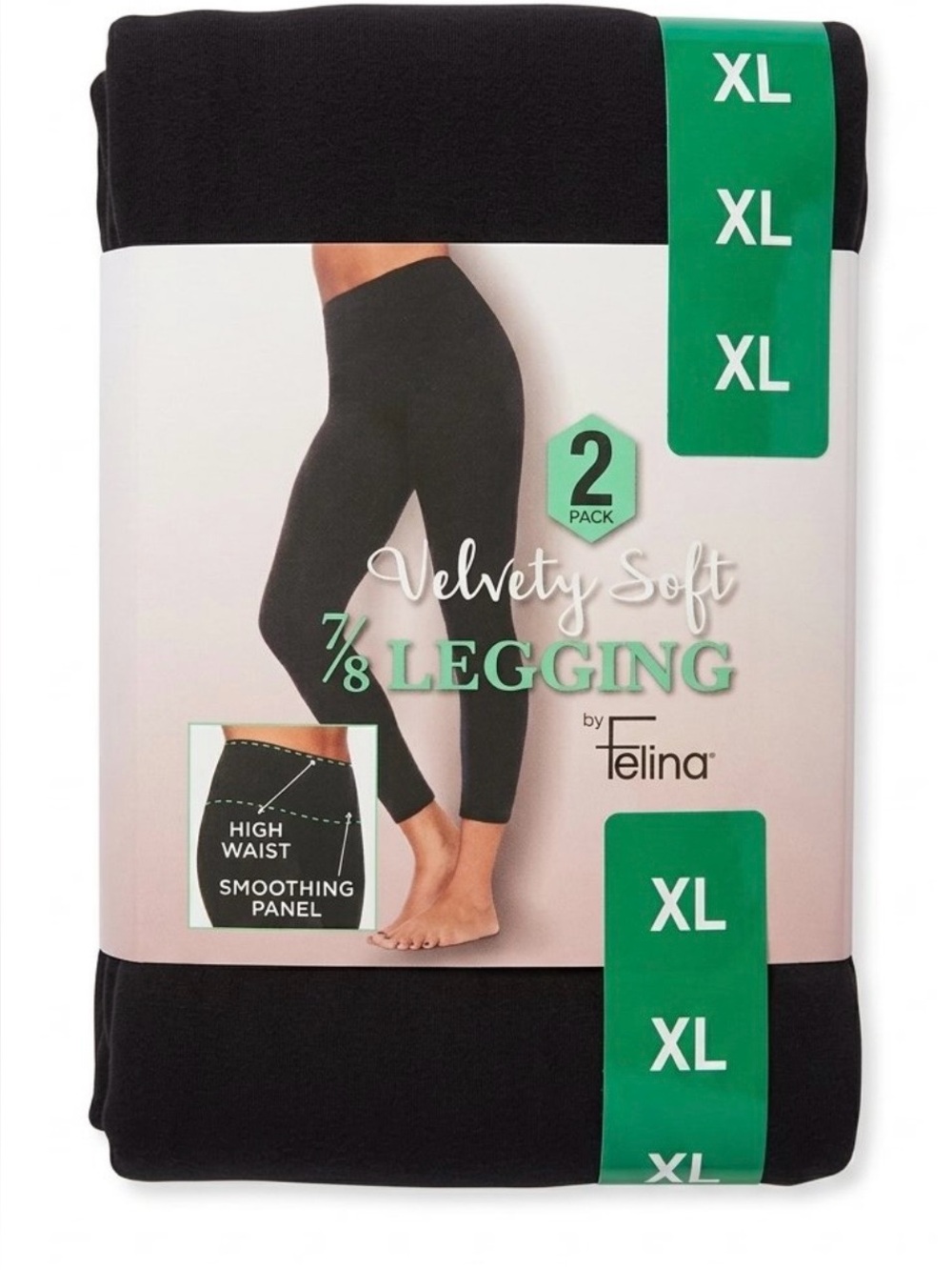 NEW Felina Velvety Soft Black Leggings 2-Pack XL